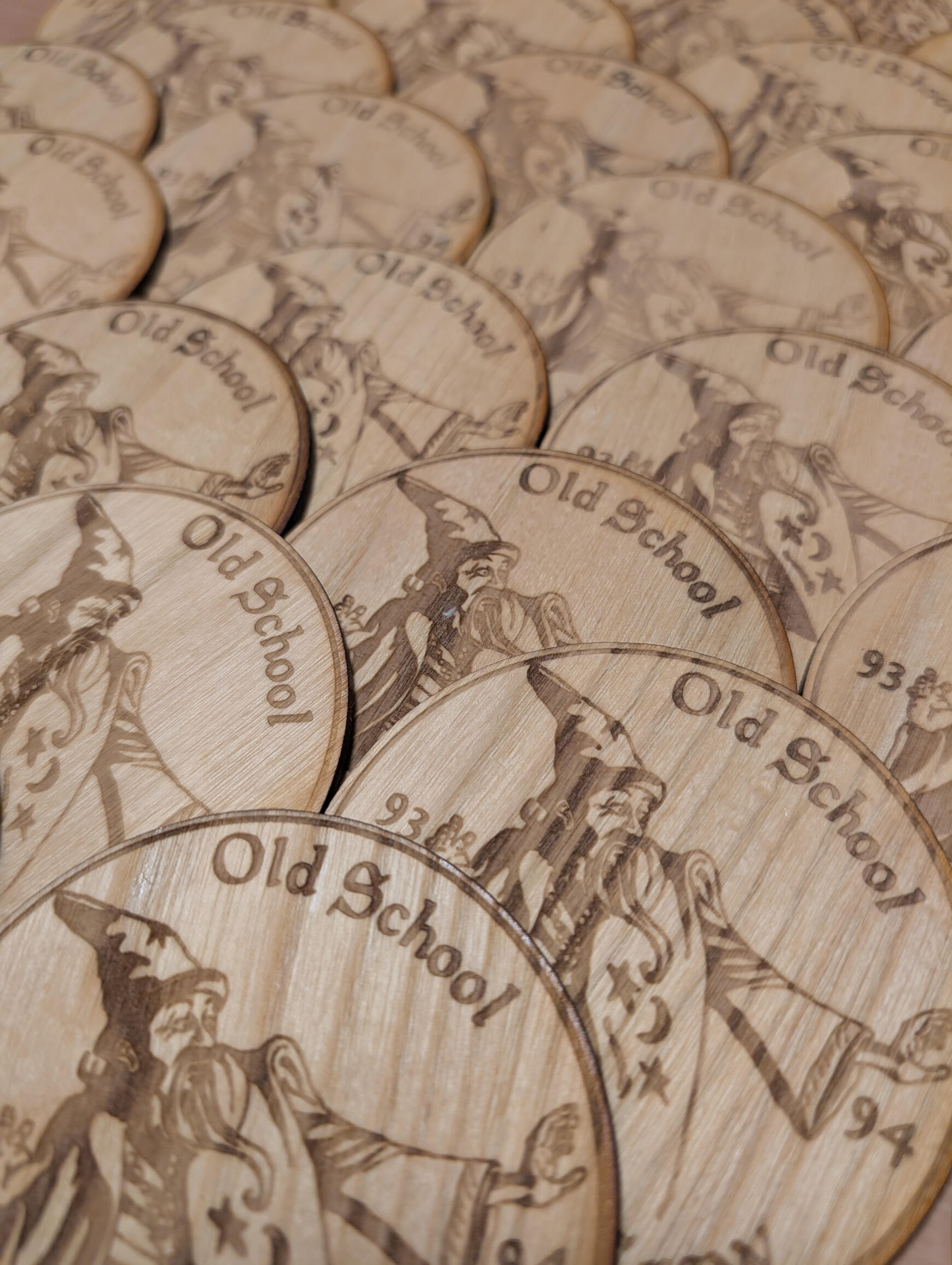 Wooden laser etched coasters given to all contenders
